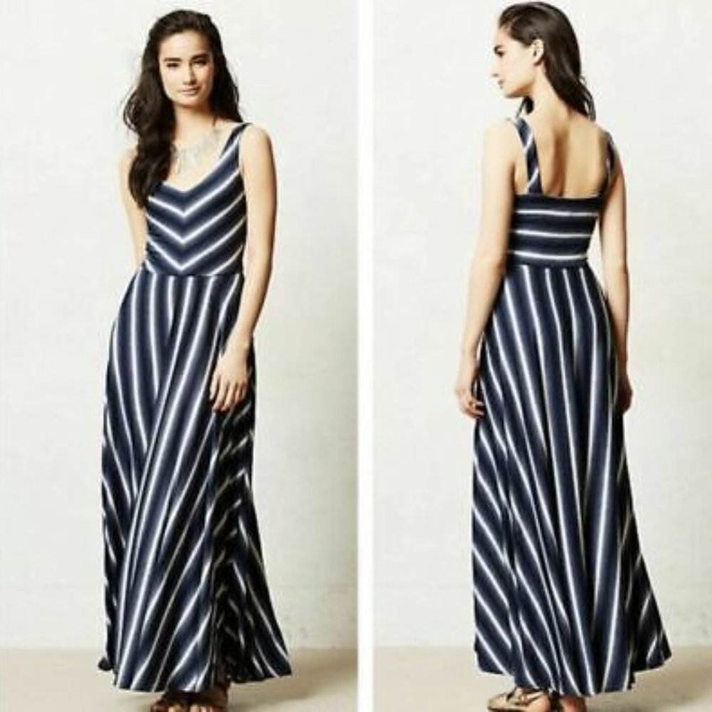 Anthropologie Puella Soft Maxi Dress Blue and White Striped